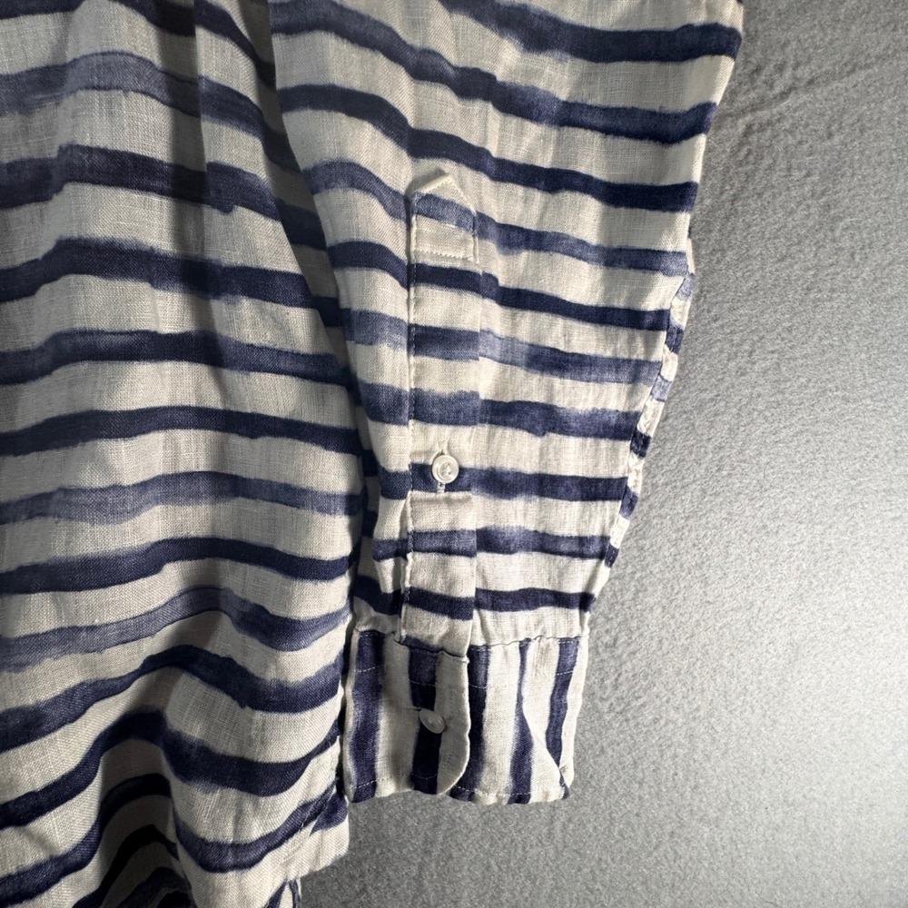 Cremeux 100% Linen Blue White Striped Button Front Shirt Long Sleeve - Picture 6 of 8